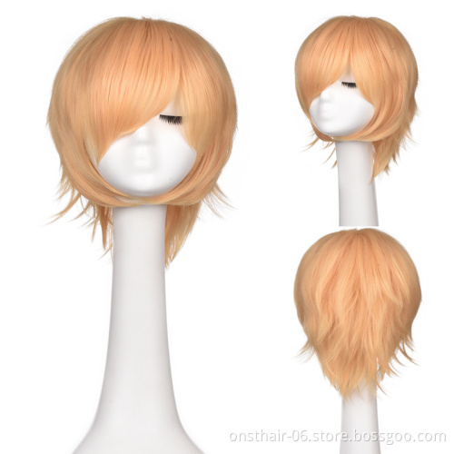 Synthetic wig short bob straight hair with trimable bangs pink red blue purple cosplay wig for women short perucas loiras